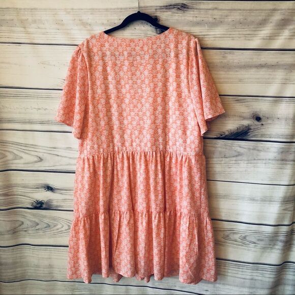 Pink Floral Button Down Flutter Sleeve Dress 1X - Picture 7 of 9